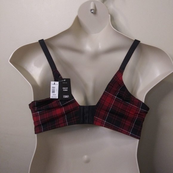 Torrid Curve Goth/Punk Red Black Plaid Lace Trimmed Push-Up Plunge Bra Size 40DD - Picture 4 of 9